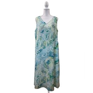 J. Jill Blue and Green Printed V-Neck Maxi Dress Size Large